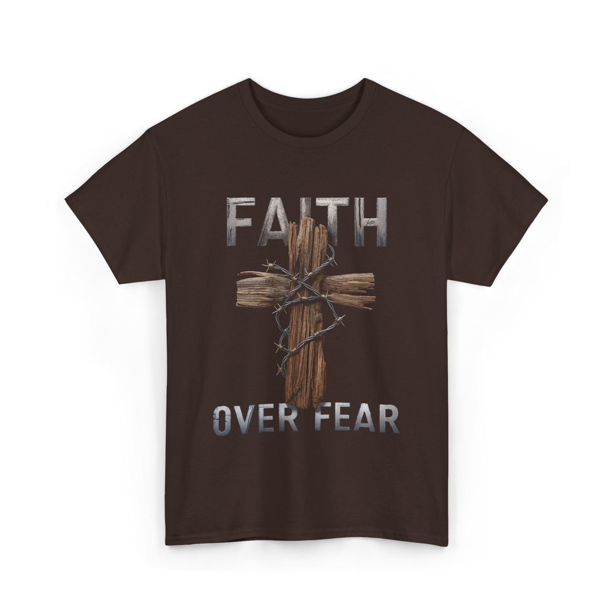 Faith Over Fear Christian Cross T-Shirt - Dark Chocolate