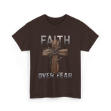 Faith Over Fear Christian Cross T-Shirt - Dark Chocolate