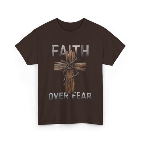 Faith Over Fear Christian Cross T-Shirt - Dark Chocolate