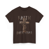 Faith Over Fear Christian Cross T-Shirt - Dark Chocolate