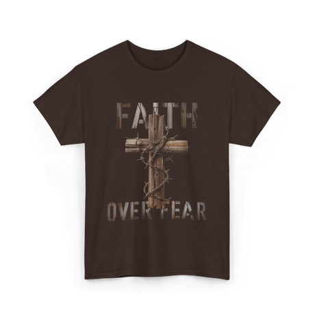 Faith Over Fear Christian Cross T-Shirt - Dark Chocolate