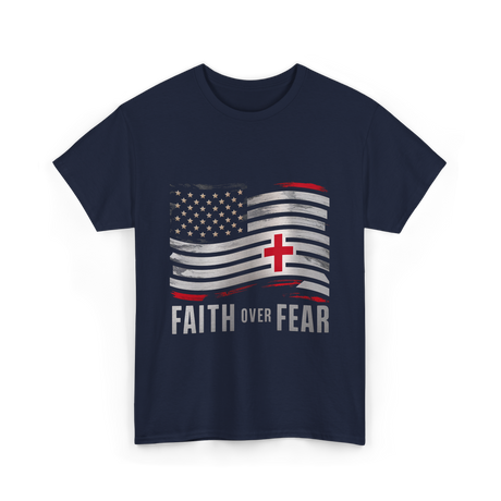 Faith Over Fear Christian Cross T-Shirt - Navy