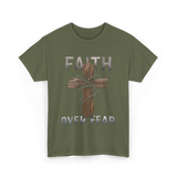 Faith Over Fear Christian Cross T-Shirt - Military Green