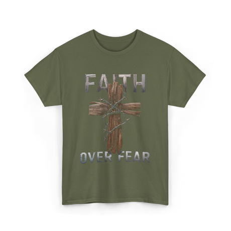 Faith Over Fear Christian Cross T-Shirt - Military Green