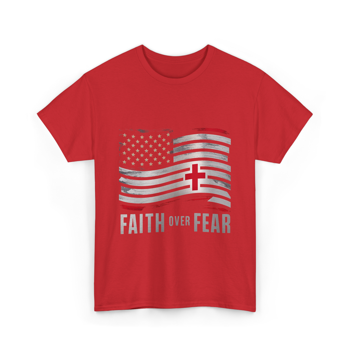 Faith Over Fear Christian Cross T-Shirt - Red