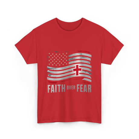 Faith Over Fear Christian Cross T-Shirt - Red