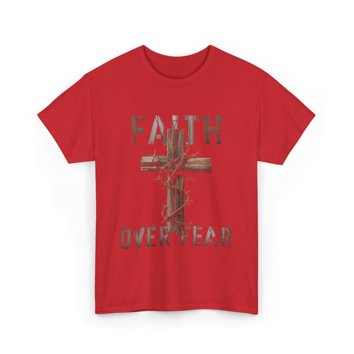 Faith Over Fear Christian Cross T-Shirt - Red