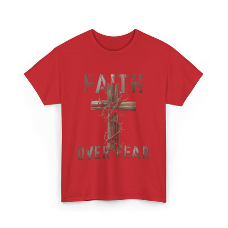 Faith Over Fear Christian Cross T-Shirt - Red