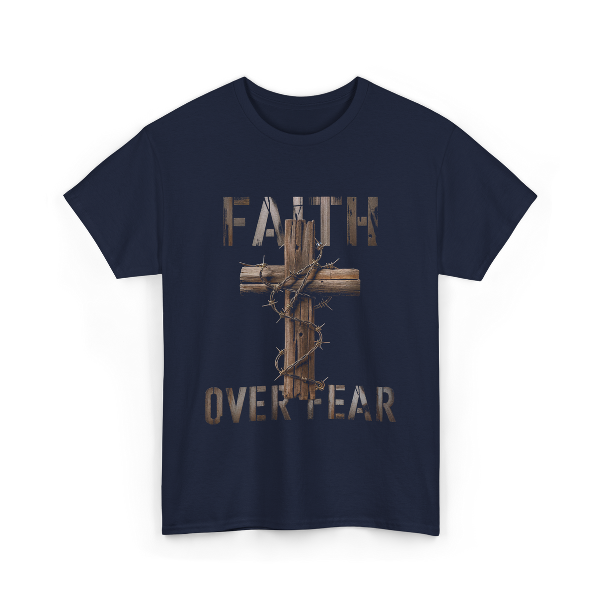 Faith Over Fear Christian Cross T-Shirt - Navy