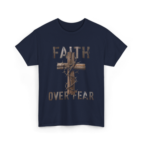 Faith Over Fear Christian Cross T-Shirt - Navy