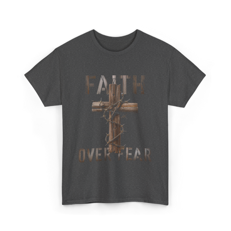 Faith Over Fear Christian Cross T-Shirt - Dark Heather