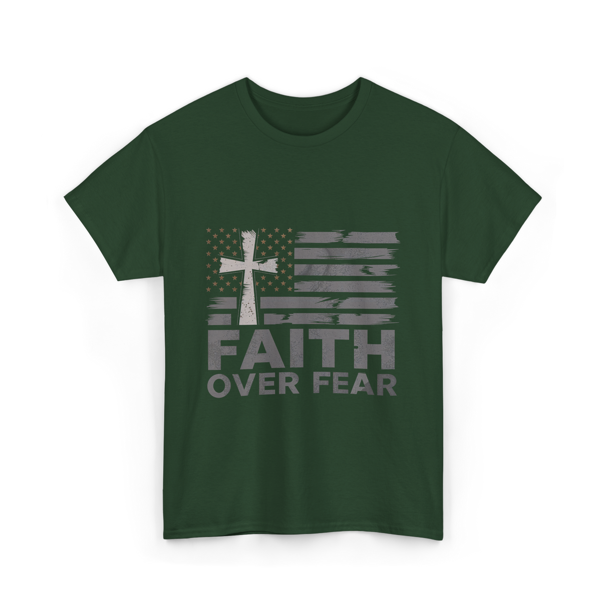 Faith Over Fear Christian Cross T-Shirt - Forest Green