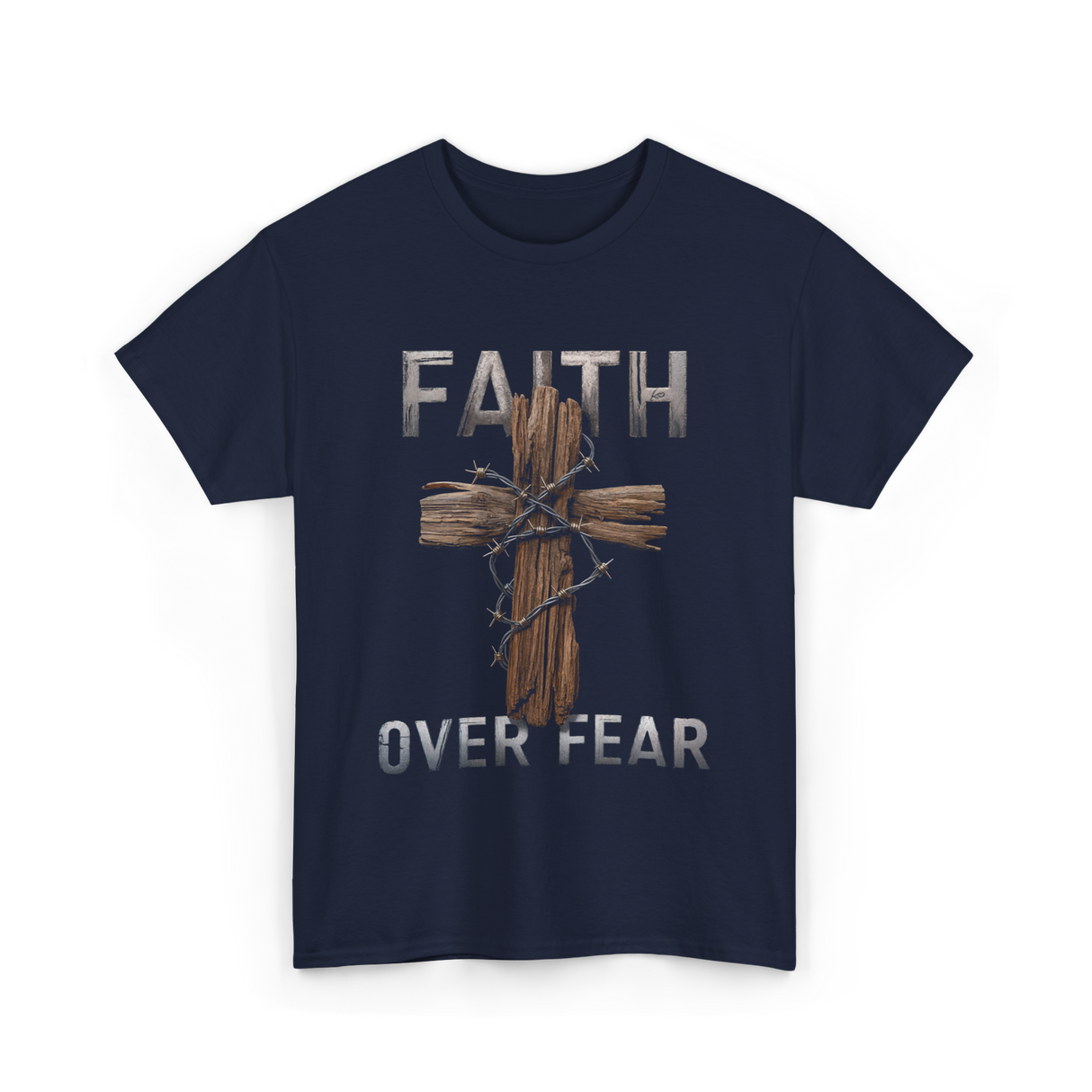 Faith Over Fear Christian Cross T-Shirt - Navy