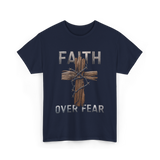 Faith Over Fear Christian Cross T-Shirt - Navy