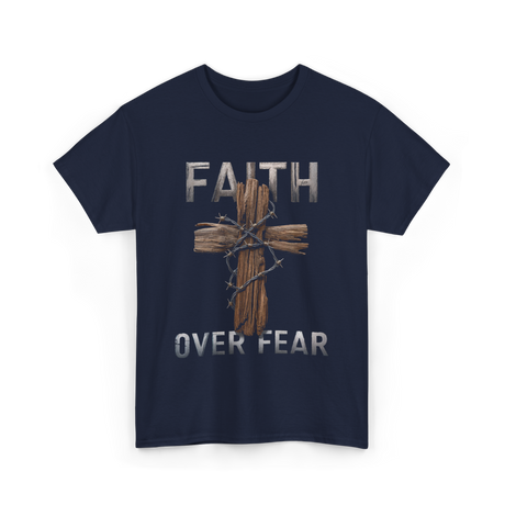 Faith Over Fear Christian Cross T-Shirt - Navy