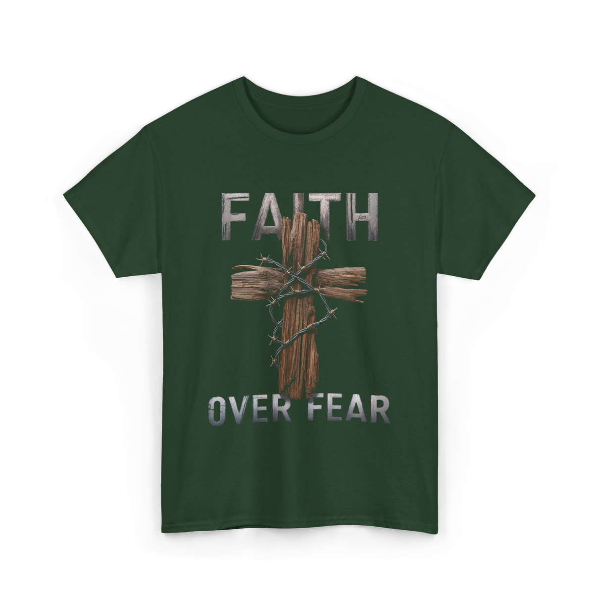 Faith Over Fear Christian Cross T-Shirt - Forest Green