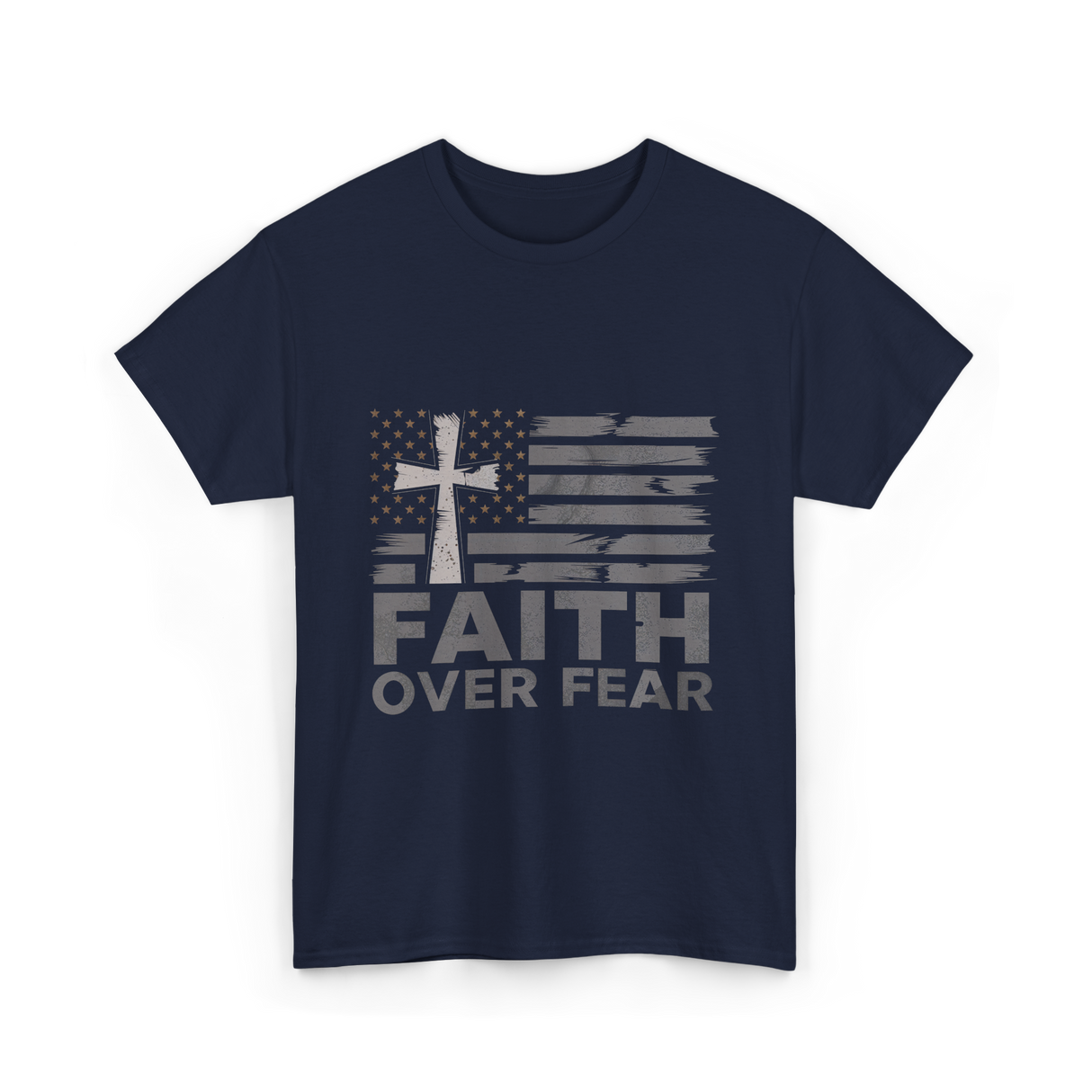 Faith Over Fear Christian Cross T-Shirt - Navy