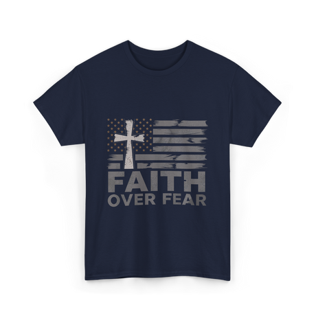 Faith Over Fear Christian Cross T-Shirt - Navy