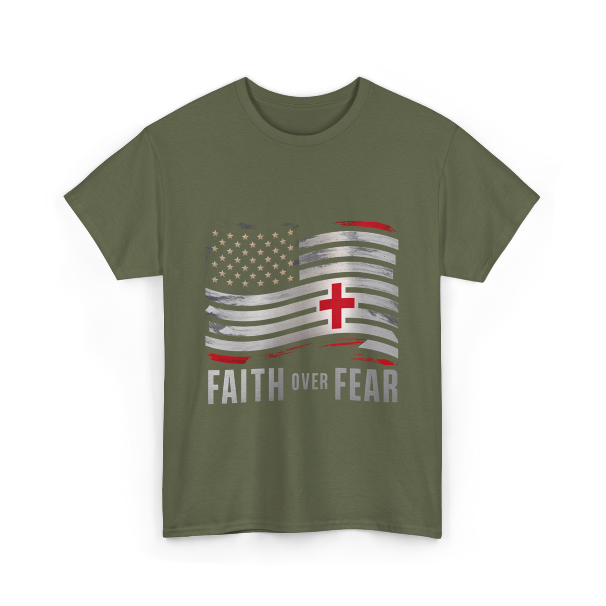 Faith Over Fear Christian Cross T-Shirt - Military Green