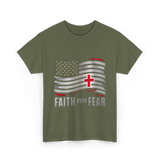 Faith Over Fear Christian Cross T-Shirt - Military Green