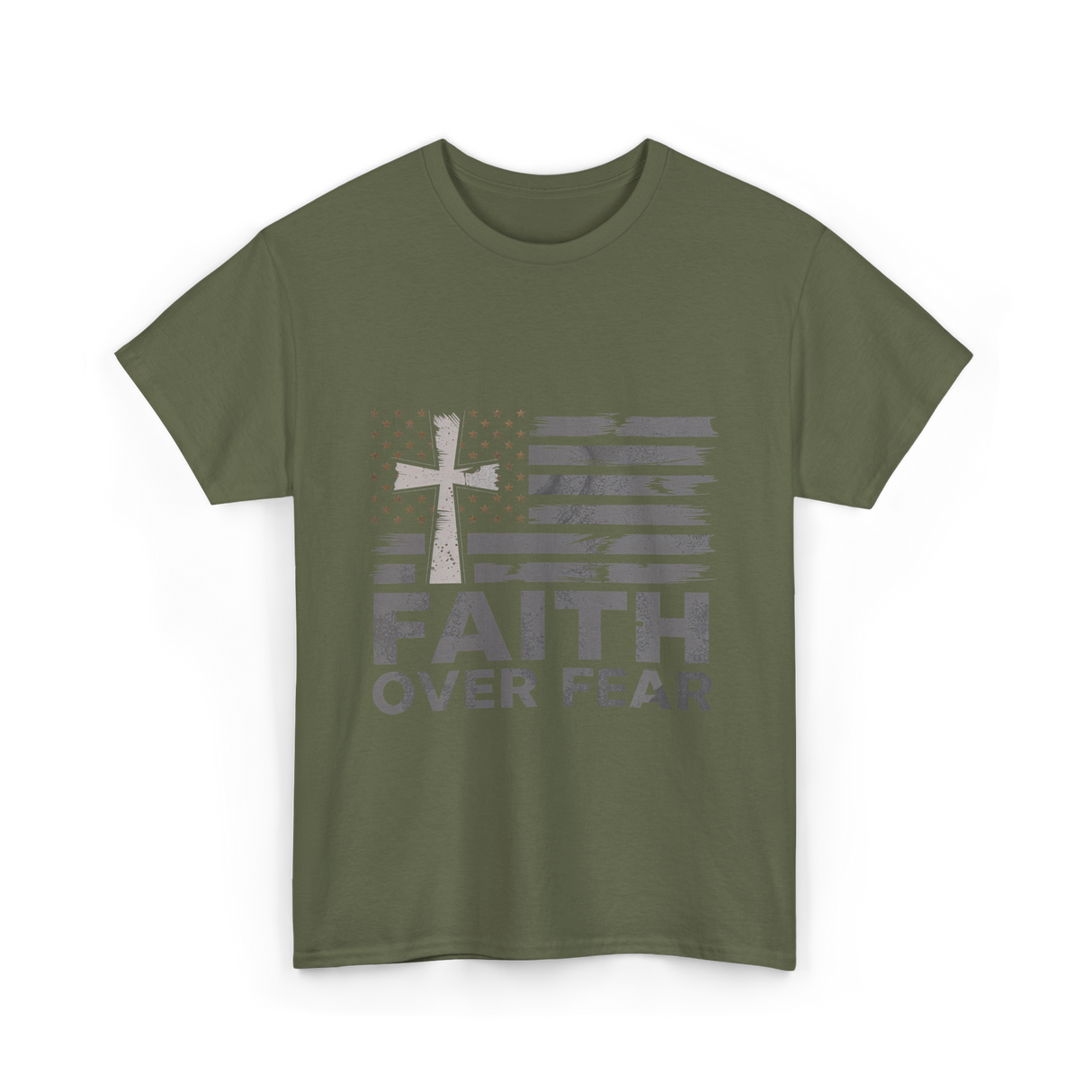 Faith Over Fear Christian Cross T-Shirt - Military Green