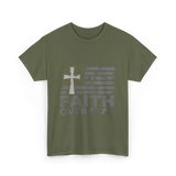 Faith Over Fear Christian Cross T-Shirt - Military Green