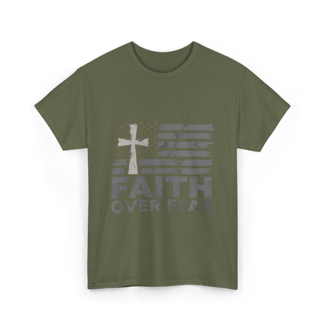 Faith Over Fear Christian Cross T-Shirt - Military Green