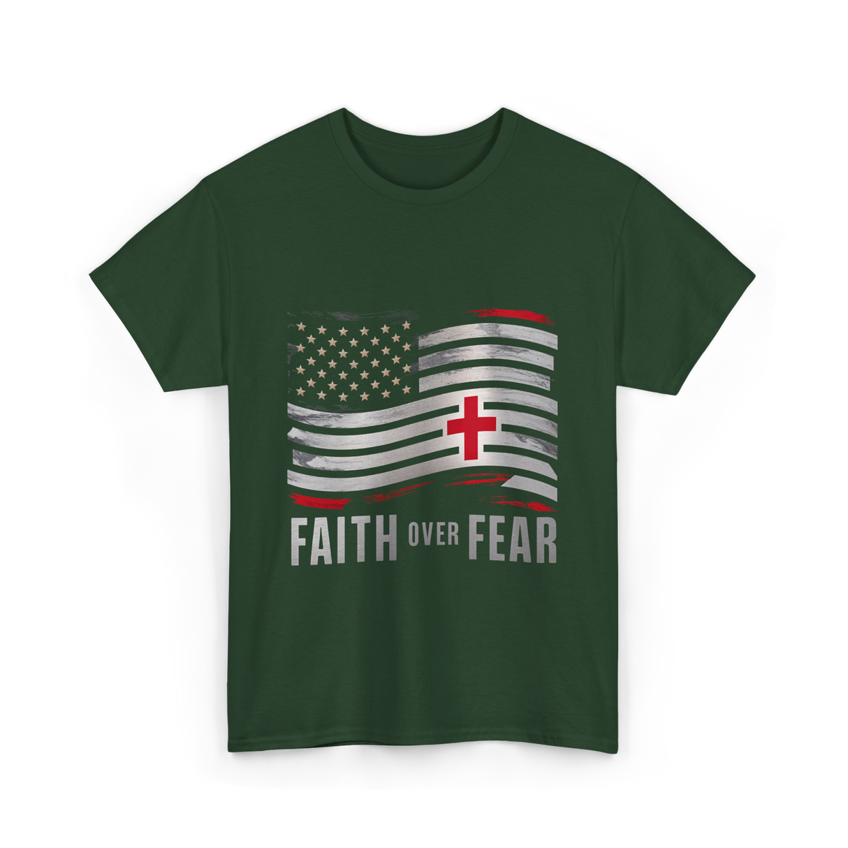 Faith Over Fear Christian Cross T-Shirt - Forest Green