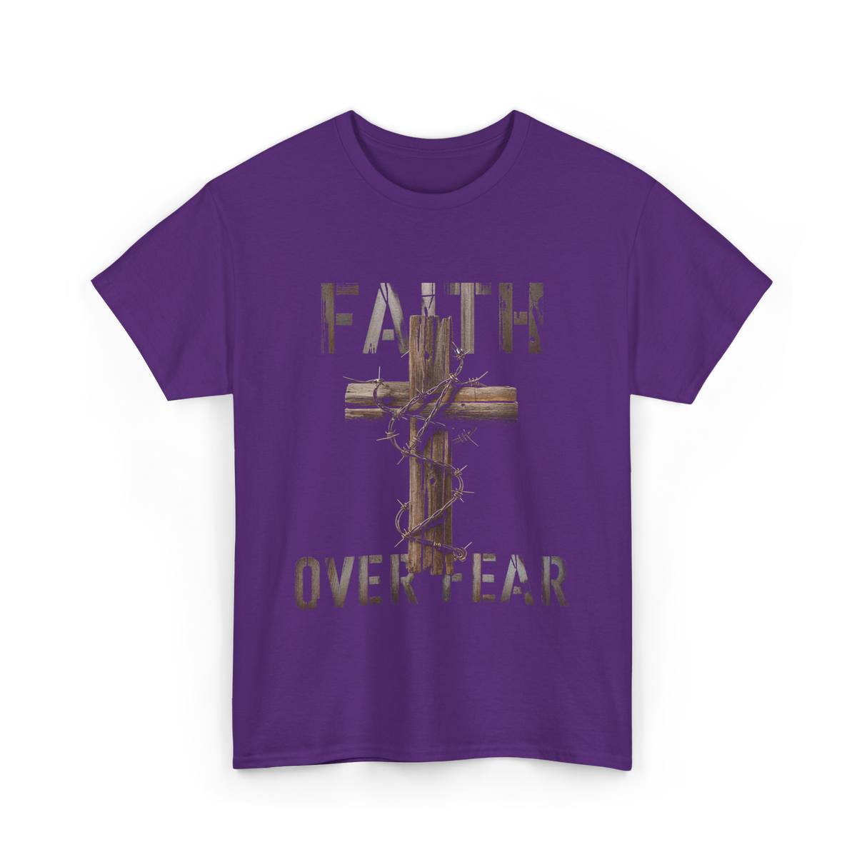 Faith Over Fear Christian Cross T-Shirt - Purple