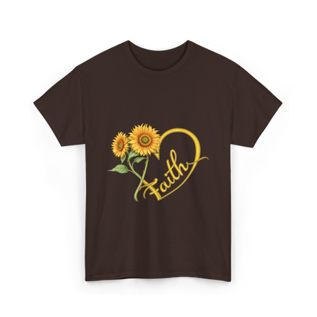 Faith Sunflower Heart Nature T-Shirt - Dark Chocolate