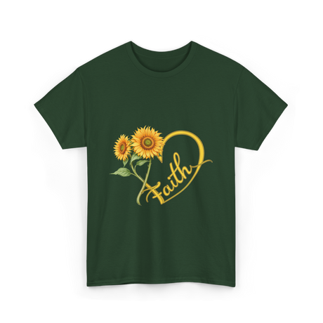 Faith Sunflower Heart Nature T-Shirt - Forest Green