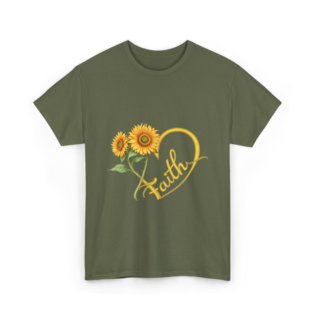 Faith Sunflower Heart Nature T-Shirt - Military Green