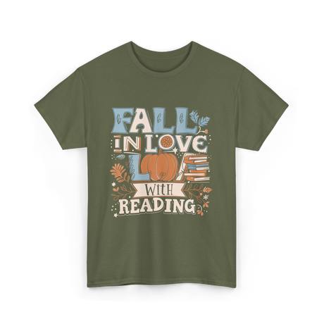 Fall In Love Reading Autumn T-Shirt - Military Green