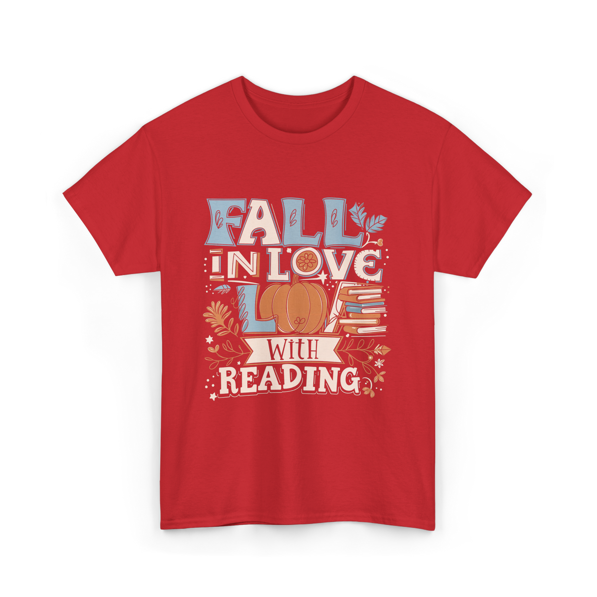 Fall In Love Reading Autumn T-Shirt - Red