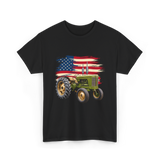 Farm Tractor USA Flag Agriculture T-Shirt - Black