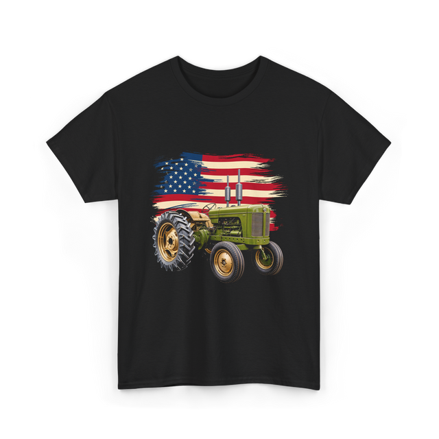 Farm Tractor USA Flag Agriculture T-Shirt - Black