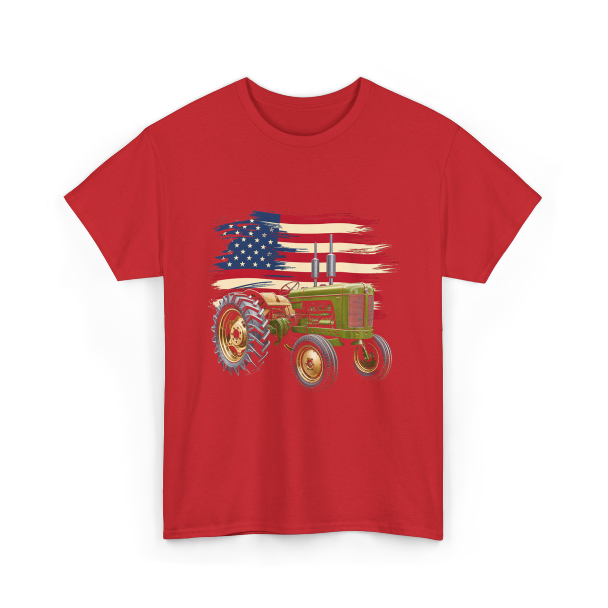 Farm Tractor USA Flag Agriculture T-Shirt - Red