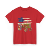 Farm Tractor USA Flag Agriculture T-Shirt - Red