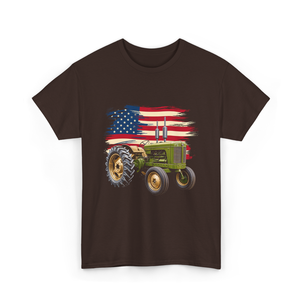 Farm Tractor USA Flag Agriculture T-Shirt - Dark Chocolate