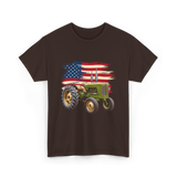 Farm Tractor USA Flag Agriculture T-Shirt - Dark Chocolate