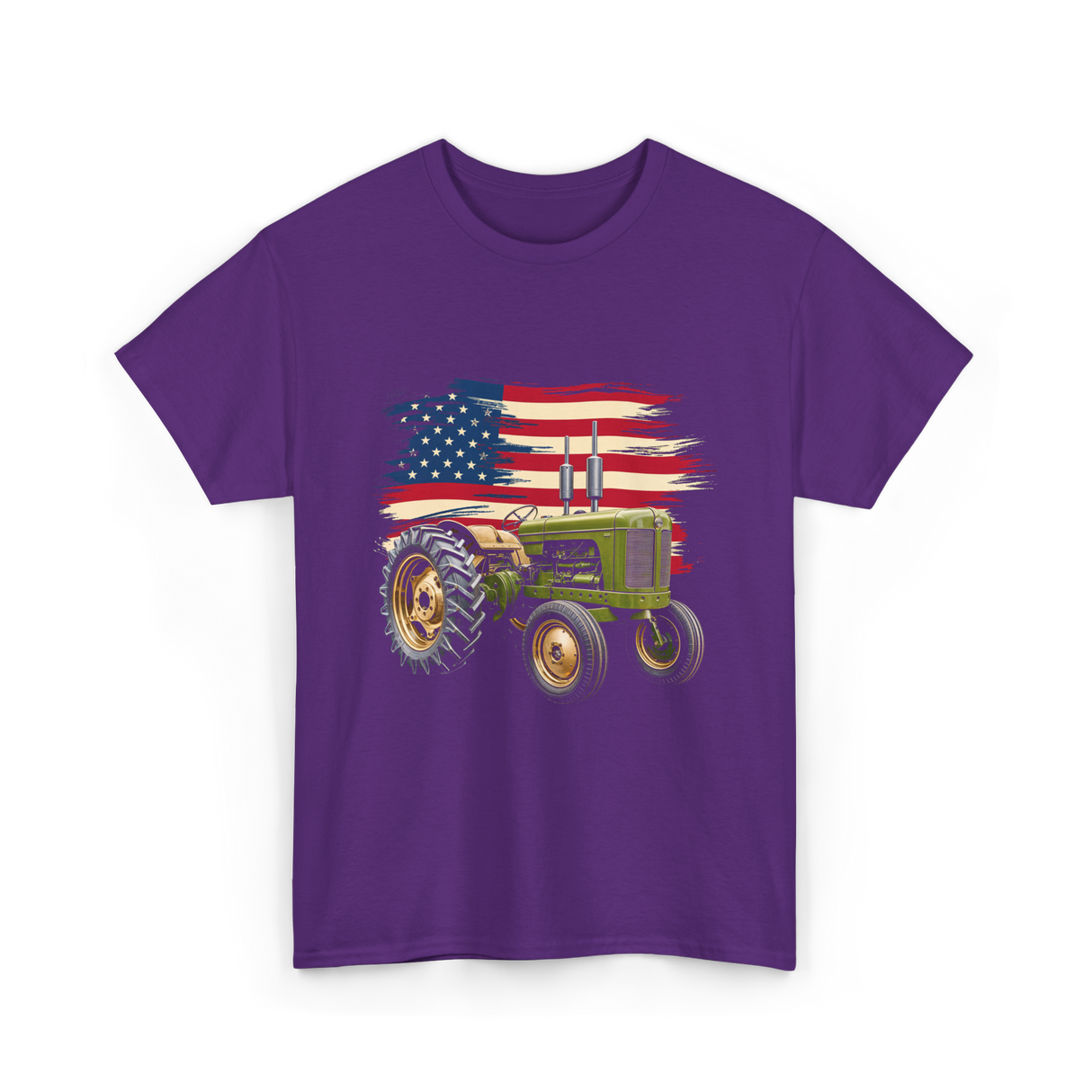 Farm Tractor USA Flag Agriculture T-Shirt - Purple