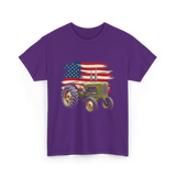 Farm Tractor USA Flag Agriculture T-Shirt - Purple