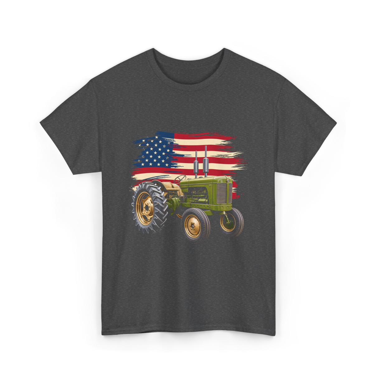 Farm Tractor USA Flag Agriculture T-Shirt - Dark Heather