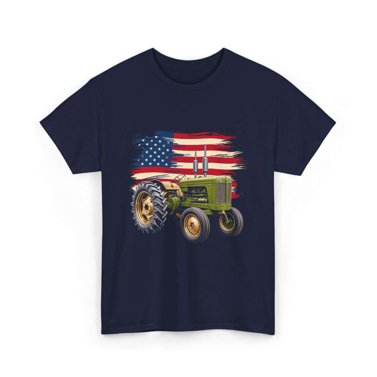 Farm Tractor USA Flag Agriculture T-Shirt - Navy