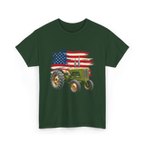 Farm Tractor USA Flag Agriculture T-Shirt - Forest Green