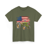 Farm Tractor USA Flag Agriculture T-Shirt - Military Green