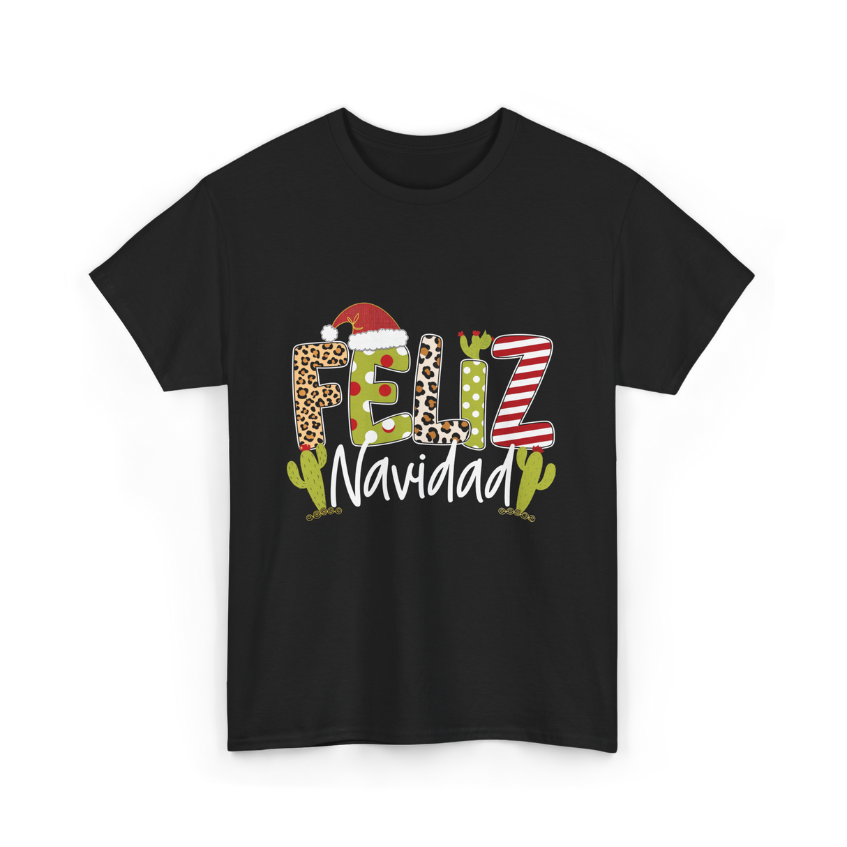 Feliz Navidad Cactus Christmas T-Shirt - Black