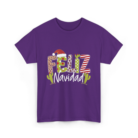 Feliz Navidad Cactus Christmas T-Shirt - Purple