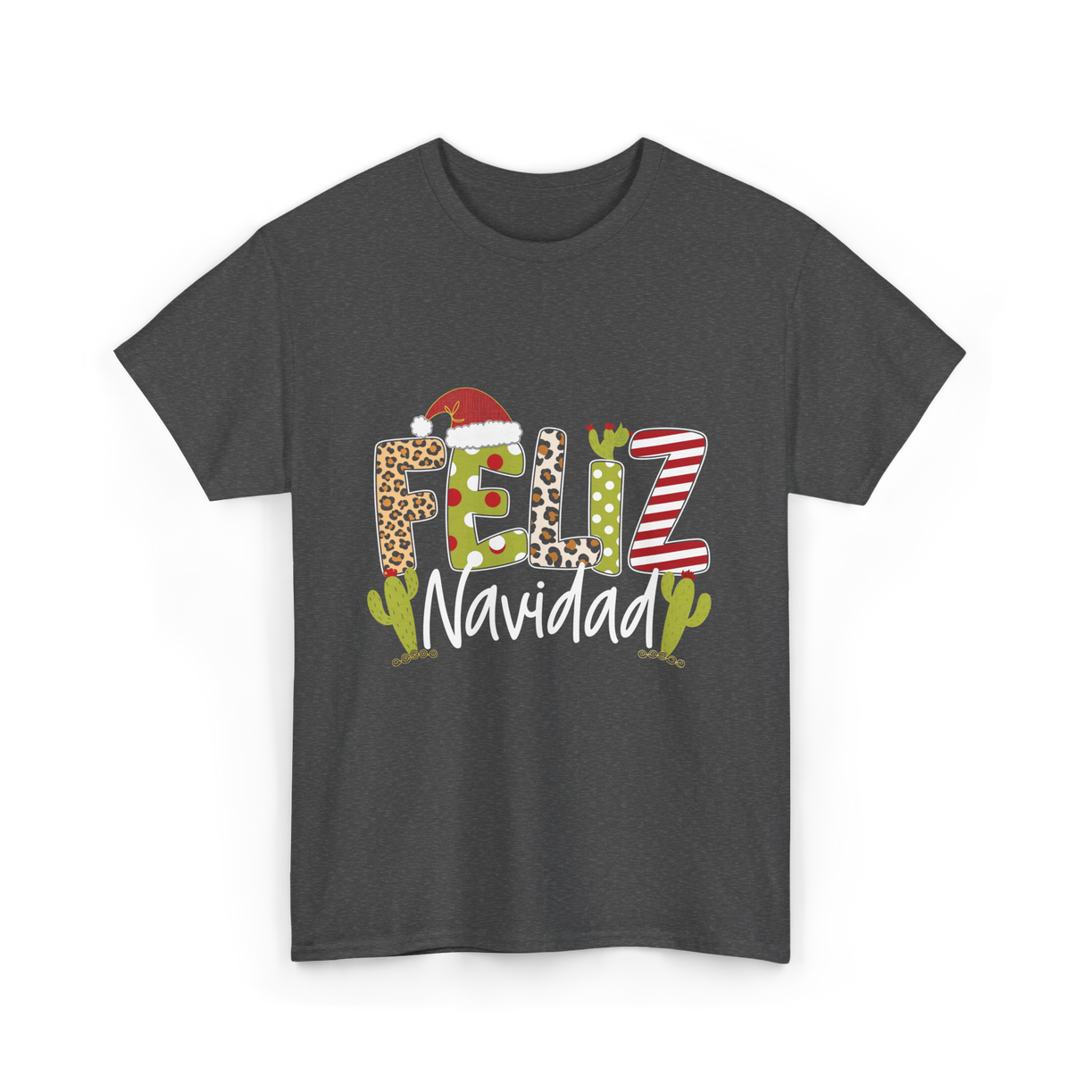 Feliz Navidad Cactus Christmas T-Shirt - Dark Heather