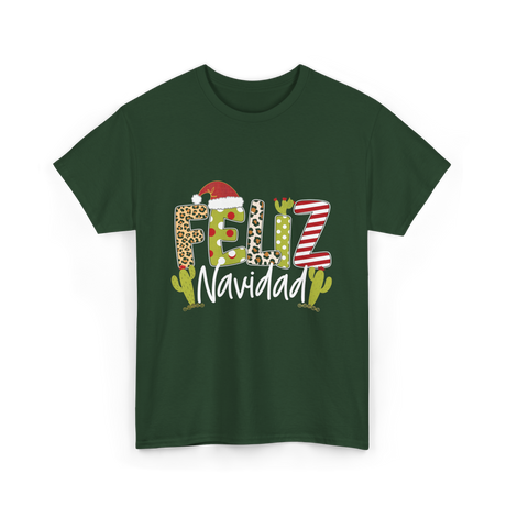 Feliz Navidad Cactus Christmas T-Shirt - Forest Green